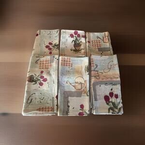 6 Western Linen INC Napkins Garden Plants, Flowers, 100 % Cotton Artsy 18”x 18”